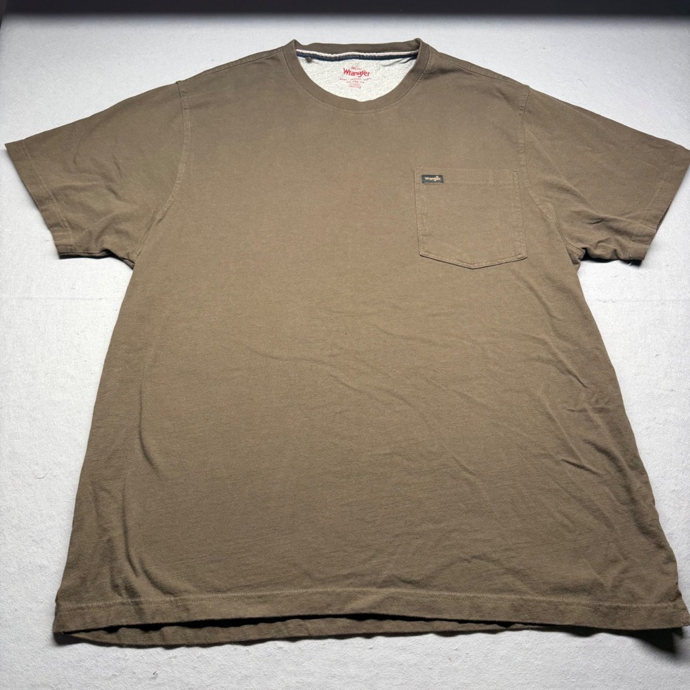 Wrangler Pocket Tee Mens XXL Brown Short Sleeve Crew Neck Casual Work Shirt